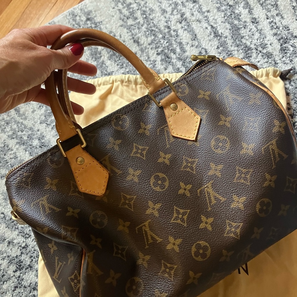 Louis Vuitton Speedy 30 logo authentic handbag purse brown tan leather canvas